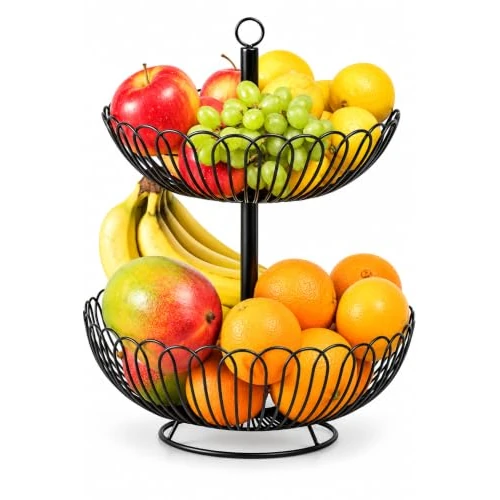 Offre limitée : Chefarone Corbeille Fruits 33 cm XL 2 Niveaux Métal Noir | Grande corbeille à fruits 2 niveaux pour fruits légumes snacks et décoration – rangement pratique et élégant pour la cuisine de 36.95 € à 36.95 € (0.00% de remise)