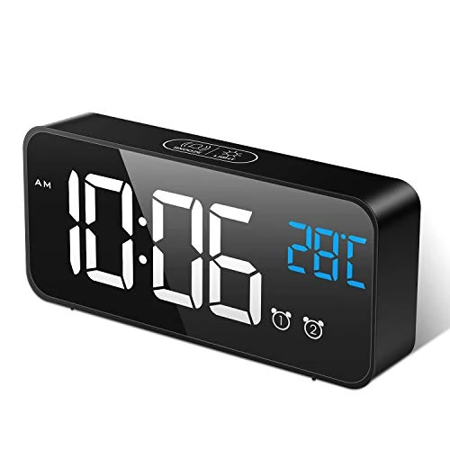 Oferta limitowana: MOSUO Cyfrowy budzik, LED, z lustrem, podróżny, zegar stołowy ze sterowaniem głosowym i wyświetlaczem temperatury, ładowanie przez USB, 2 czasy budzenia, drzemka, regulowana jasność i głośność, czarny z 59.99 zł na 59.99 zł (oszczędź 0.