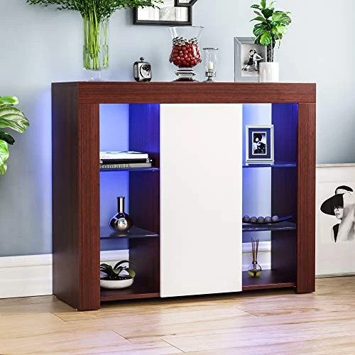 Offerta a tempo: Vida Designs Credenza Moderna a 1 Anta a LED in Noce e Bianco, Luci Rgb (Opzioni di Dissolvenza/Stroboscopica Incluse), in Legno Opaco con Caratteristiche Lucide, Large - 0.00% da 145.99 € a 145.99 €