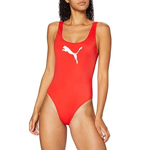 PUMA Women's Swim One Piece Swimsuit, Red, L