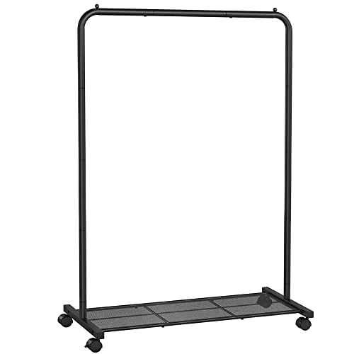 Tijdelijke aanbieding: SONGMICS Kledingrek, kledingstang op wieltjes, metalen kapstok, verplaatsbare garderobe, 91 cm breed, met plank, 2 wielen met rem, stang tot 40 kg belastbaar, zwart, HSR25BK van 40.99 € naar 40.99 € (0.00% korting)