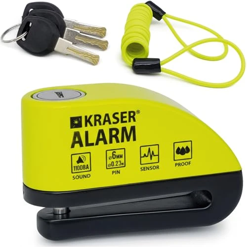 Oferta limitada: KRASER WA6Y Candado Moto con Alarma 110dB, Antirrobo Disco Reforzado, 3 Llaves (Otros 2) Alta Seguridad Impermeable Accesorios Cable Bolsa Pilas, Pinza Bloqueo 6mm Universal Scooter Bicicleta A/N de 24.94 € a 24.94 € (ahorro 0.00%)