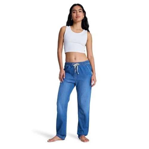 Offre limitée : Roxy Femme Slow Swell Pant Bmtw Jean Relaxed Fit, Medium Blue, M EU de 60.00 € à 25.34 € (58% de remise)