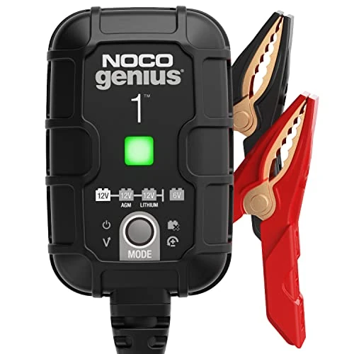 NOCO GENIUS1EU, 1A Car Battery Charger, 6V and 12V Battery Charger, Battery Maintainer, Maintenance Charger and Desulfator for Car, Motorcycle, Quad, AGM, Gel and Lithium Batteries