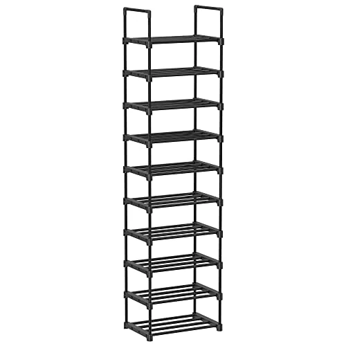 SONGMICS Zapatero Entrada Recibidor de 10 Estantes, Zapatero de Metal DIY, Estante Versátil que Ahorra Espacio para Entrada, Salón, Dormitorio, Cocina, 45 x 30 x 174 cm, Negro LSA25BK