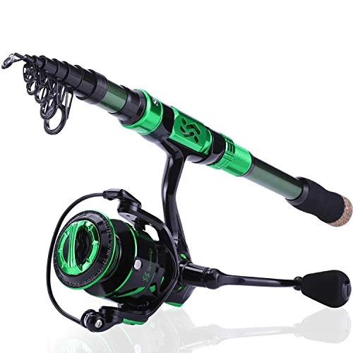 Sougayilang Spinning hengelhaspel combo's voor volwassenen, draagbare telescopische hengel, 12+1 ultra gladde draaiende haspels voor reizen, zoutwater en zoetwatervissen