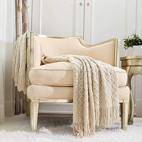Offerta a tempo: CREVENT Home Decor - Coperta rustica per divano, sedia, letto, morbida, calda, accogliente, leggera, per viaggiare in primavera estate (127 x 152 cm, beige/avorio) - 0.00% da 26.66 € a 26.66 €