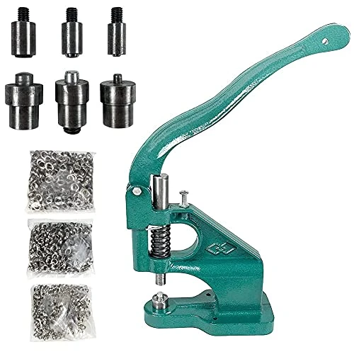 Limited-time offer: QWORK Heavy Duty Hand Press Eyelet Grommet Machine Punch Tool Kit – 3 Size Dies (#0 #2 #4) & 1500 Pcs Silver Grommets for Banner, Canvas & Leather Work from $47.91 to $47.91 (save 0.00%)