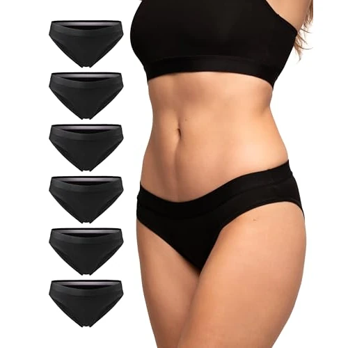 DANISH ENDURANCE Damen Slip aus Bio-Baumwolle, 6 Pack, Schwarz, Unterhose Bikini-Schnitt (Schwarz, Medium)