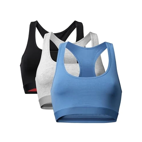 Limited-time offer: DANISH ENDURANCE Bralettes for Women, Non Wired Bra, Organic Cotton, Racer Back Bra, Comfort, Bras for Women Multipack, 1 or 3 Pack, Multicolour (1 X Black, 1 X Grey, 1 X Blue) 3-Pack, M from 32.95 £ to 24.95 £ (save 24%)