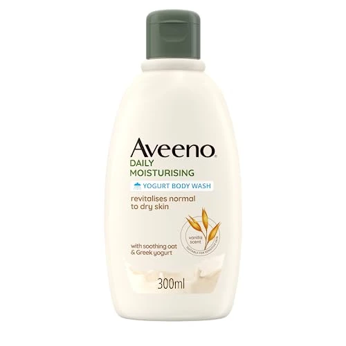 Offerta a tempo: Aveeno Daily Moisturising Bagno Doccia Allo Yogurt, Bagnoschiuma idratante senza sapone, Docciaschiuma al profumo di Vaniglia, Bagnodoccia per pelli sensibili con Avena e Yogurt Greco, 300 ml - 24% da 8.59 € a 6.55 €