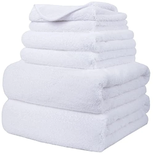 Offerta a tempo: Polyte - asciugamano bagno in microfibra anti-pelucchi - ad asciugatura rapida - set 6 pezzi (Bianco) - 20% da 34.59 € a 27.67 €