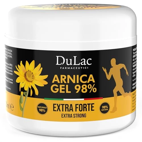 Offerta a tempo: Dulàc, Arnica 98% Gel Extra Forte, 500ml, Arnica per Cavalli Uso Umano, Gel Corpo Rinfrescante con Mentolo e Olio di Buriti, per Massaggiare la Pelle di Muscoli e Articolazioni, Made in Italy - 4% da 27.90 € a 26.90 €