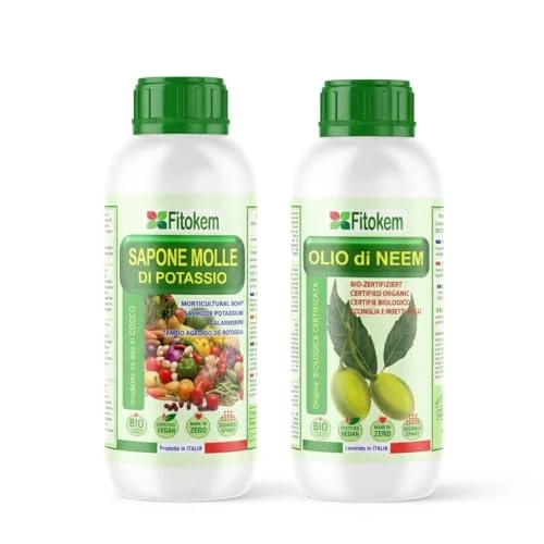 Offerta a tempo: Fitokem Sapone Molle di Potassio e Olio di Neem 1L + 1L Kit Protezione Piante Corroborante Naturale per Orto e Giardino contro Afidi e Cocciniglia Residuo Zero Made in Italy - 0.00% da 32.50 € a 32.50 €