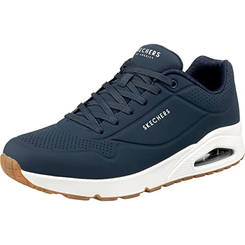 Limitiertes Angebot: Skechers Herren Uno Stand On Air Sneaker, Navy Durabuck Trim, 42.5 EU von 89.95 EUR auf 58.67 EUR (Spare 35%)