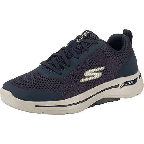 Skechers Go Walk Arch Fit Idyllic, Zapatillas Hombre, Ribete Dorado Sintético Textil Azul Marino, 44 EU