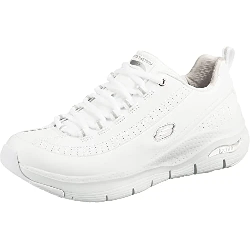 Skechers Arch Fit - Citi Drive, Scarpe da Ginnastica Donna, Bianco White Leather Silver White Trim, 39 EU