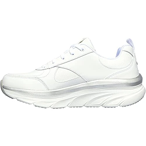 Skechers D'lux Walker - Timeless Path, Sneaker Donna, Bianco White Leather Silver Trim, 41 EU