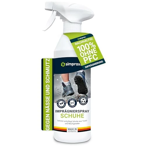 Offerta a tempo: SIMPRAX® Spray Impermeabilizzante Scarpe - Certificato & Vegano - Protezione Ecologica per Tessuto, Membrana & Gore-Tex - Spray Idrorepellente Scarpe per Sneakers, Scarpe Outdoor & Trekking - 250 ml - 0.00% da 13.99 € a 13.99 €