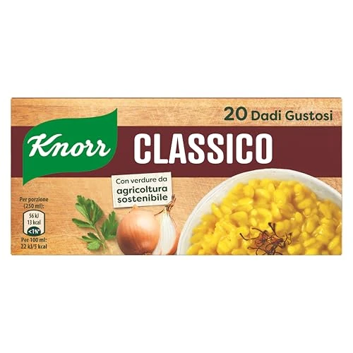 Knorr Dado Classico, Basso Contenuto di Grassi, Senza Glutine, Lattosio, Coloranti e Conservanti, Perfetto per Fondo Bruno e Tortellini in Brodo, 20 Dadi Gustosi