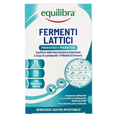 equilibra Integratori Alimentari, Fermenti Lattici, 5 Miliardi U.F.C., Integratore a Base di Fermenti Lattici ad Azione Probiotica, con Inulina, Equilibrio Flora Intestinale, 10 Bustine Orosolubili