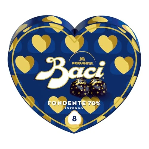BACI PERUGINA Fondente 70% Cioccolatini Fondenti ripieni al Gianduia, Scatola Cuore San Valentino 100g