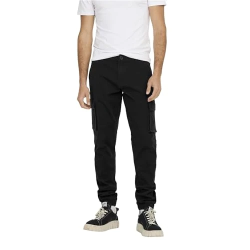 Limited offer: ONLY&SONS Men's Cargo Trousers Slim Fit Elastic Cuffs Cargo Pockets from 36.00 EUR to 16.20 EUR (save 55%)