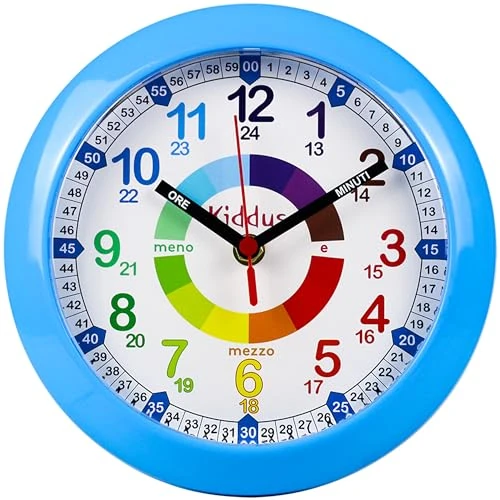 Offerta a tempo: Kiddus Orologio da Parete Bambini per Imparare l'Ora, Orologio Educativo 20cm con Lancette Scritte Ora e Minuto per Bimbo e Bimba, Silenzioso per Cameretta e Studio, Sistema Pedagogico Numeri Grandi - 35% da 19.95 € a 12.95 €