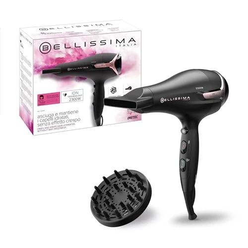 Imetec Bellissima Hair Dryer K9 2300 Dries and keeps your hair hydrated without frizz, 2300W, ion technology, 8 combinations air flow temperature, diffuser included