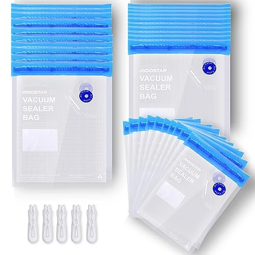 Oferta limitada: Aigostar - 30 bolsas de vacío reutilizables sin BPA, 10 de cada tamaño. Apto para congelador, microondas y estufa de vacío. Válvula para bomba selladora y cierre con cremallera (1 Pack) de 16.99 EUR a 14.88 EUR (ahorro 12%)