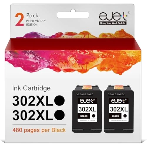 ejet Regenerowane tusze do drukarkek HP 302 302XL do HP Deskjet 110 2130 2134 3630 3632 3634 5230 5220 Envy 4520 4521 4522 4523 4524 Officejet 30 30 30 30 30 3 831 3 3 833 4650 4651 4652 4654 4655 4658, 2 czarne