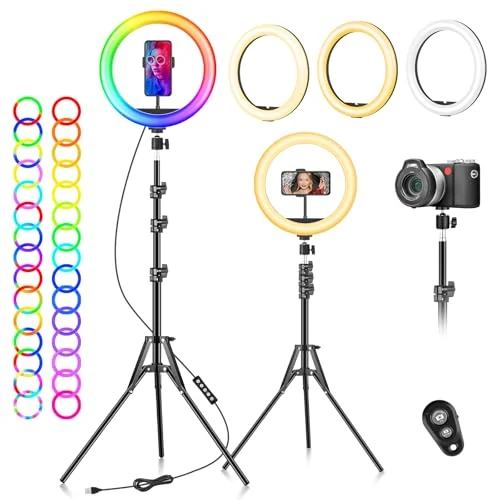 10cm RGB lampa pierścieniowa ze statywem - pierścień świetlny do selfie światło pierścieniowe oświetlenie led ściemniania do tiktok żywo youtube makijażu na telefon fotografii wideo fotografia makeup