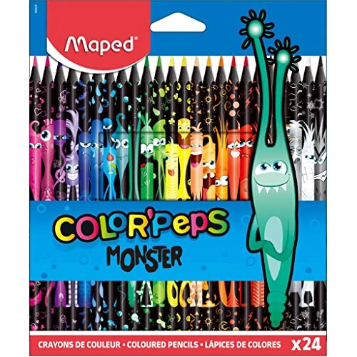 Offre limitée : Maped - Crayons de Couleur Color’Peps Monster - 24 Unités - Pour Coloriage et Dessin - Couleurs Vives, Mine Résistante, Ergonomie Parfaite de 12.60 € à 5.00 € (60.32% de remise)
