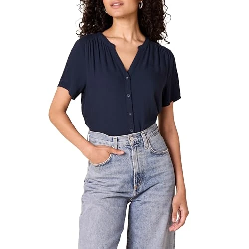 Offre limitée : Amazon Essentials Chemisier tissé à Manches Courtes de Style décontracté pour Femme, Bleu Marine, Taille L de 7.65 € à 7.65 € (0.00% de remise)