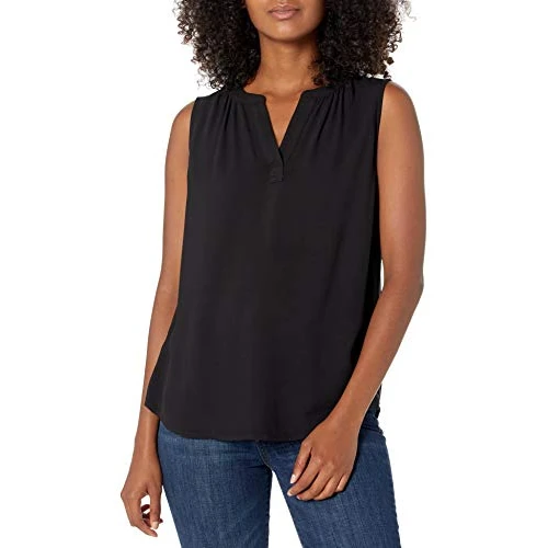 Amazon Essentials Camicia in Tessuto con Scollo a V Senza Maniche Donna, Nero, XXL