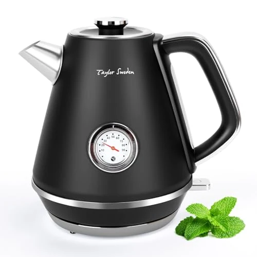 Tijdelijke aanbieding: Taylor Swoden Aladin Waterkoker, roestvrij staal, 1,7 l, retro waterkoker met kalkfilter, 2200 W, snel opwarmend, waterniveau-indicator verlicht, temperatuurindicator, automatische uitschakeling van 59.99 € naar 49.99 € (17% korting
