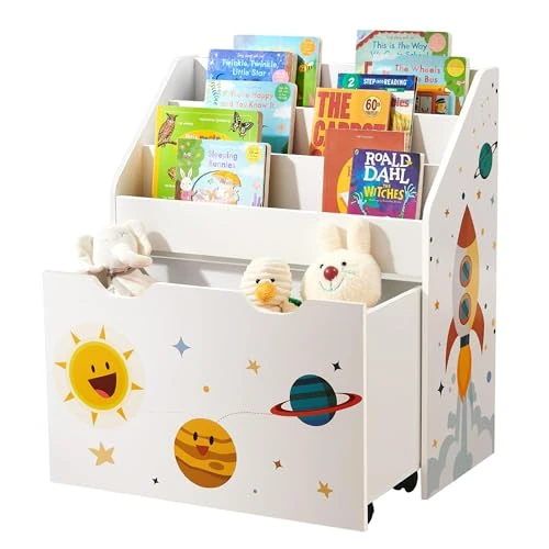 Offerta a tempo: SONGMICS Scaffale per Giocattoli, Libreria per Bambini a 3 Scomparti, Contenitore Portagiochi Estraibile con Ruote, Multiuso, per Cameretta e Stanza dei Giochi, Bianco GKR41WT - 20% da 56.99 € a 45.59 €