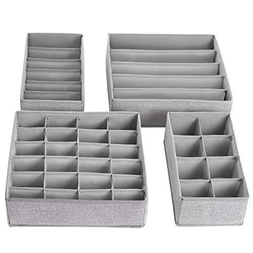 Limited-time offer: SONGMICS Drawer Organiser, Collapsible Closet Dividers for Bras, Underwear, Socks, Ties and Scarves, Foldable Storage Box, Set of 4, Light Grey RYUS04W from 20.51 GBP to 20.51 GBP (save 0%)