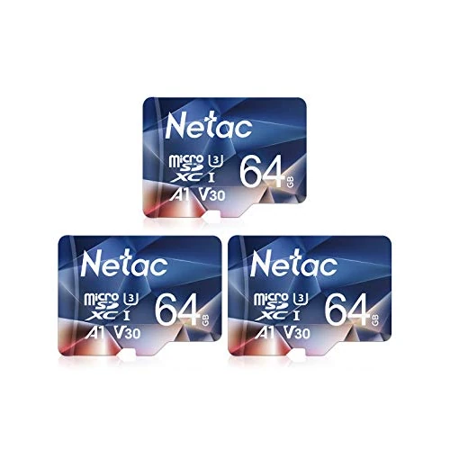 Netac 3 Paquetes de 64G Micro SDXC Tarjetas de Memoria A1, U3, C10, V30, 4K, 667X, UHS-I Velocidad hasta 100/30 MB/s Micro SD Card para Teléfono, Videocámara, Switch, Tableta
