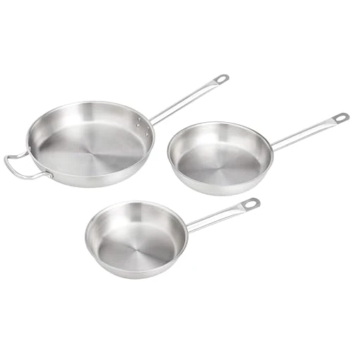 Tijdelijke aanbieding: Amazon Basics Koekenpannen, 3-delige set, roestvrij staal, aluminium gecoat, ovenbestendig, vaatwasserbestendig, met pannen van 20 cm, 24 cm en 30 cm, zilver (voorheen AmazonCommercial) van 64.05 EUR naar 64.05 EUR (korting 0%)