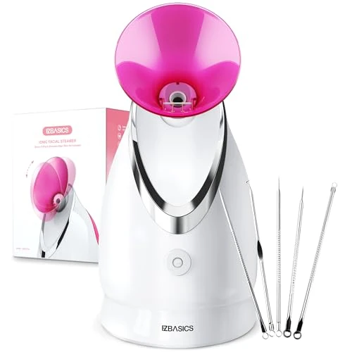Offerta a tempo: Vaporizzatore Viso Vaporizzatore Facciale Nano-Ionico Sauna Facciale Domestica, Libera Pori, Atomizzatore a Nebbiolina Tiepida, Umidificatore Spa Facciale 1 Pack + 5 Stainless Steel Skin Kit Rosa - 16% da 42.99 € a 35.99 €