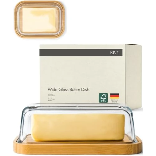 Offerta a tempo: KIVY Burriera in Vetro Premium con Coperchio in Bambù Sostenibile – Campana per Burro da 250 g – Porta Burro Elegante per Cucina e Tavola - 0.00% da 16.99 € a 16.99 €
