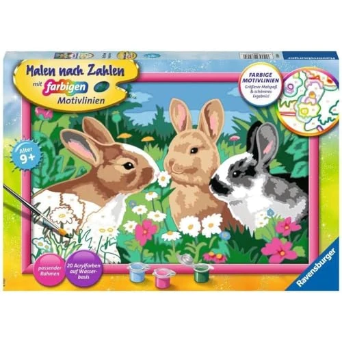 Offerta a tempo: Ravensburger CreArt 28517 - Simpatico coniglietto - Dipinto con conigli numerati per bambini dai 9 anni in su, set di pittura con cornice, pennello e colori acrilici, regalo per ragazze e ragazzi - 0.00% da 22.99 € a 22.99 €