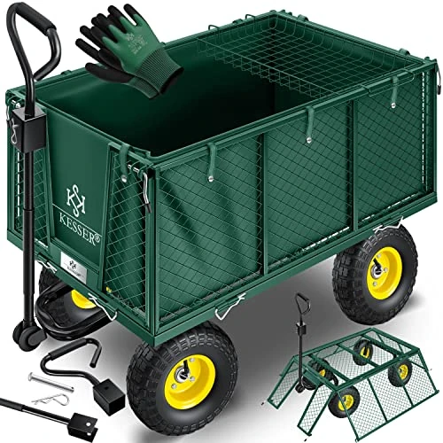 Tijdelijke aanbieding: KESSER® Bolderkar, 550 kg belastbaar, tuinwagen, transportwagen, uitneembaar zeil, gereedschapswagen, handwagen, veelzijdig inzetbaar, inclusief groene handschoenen van 93.80 € naar 93.80 € (0.00% korting)