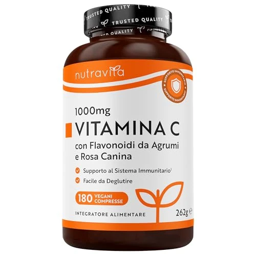 Offerta a tempo: Nutravita Vitamina C 1000mg - 180 Compresse per 6 Mesi - Vitamina C Pura con Rosa Canina e Flavonoidi - Acido Ascorbico - 100% Vegan - Senza Glutine e OGM - 35% da 20.99 € a 13.59 €