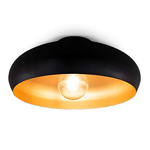 Offerta a tempo: B.K.Licht Plafoniera vintage industriale, diametro 39.5cm, adatta per 1 lampadina E27 non inclusa, Lampada da soffitto elegante per salotto, Lampadario in metallo nero esterno e oro interno, IP20 - 0.00% da 39.99 € a 39.99 €