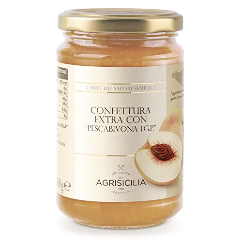 Agrisicilia Confettura extra con "Pescabivona I.G.P.", frutta di alta qualità Siciliana, lavorazione artigianale, 360 grammi