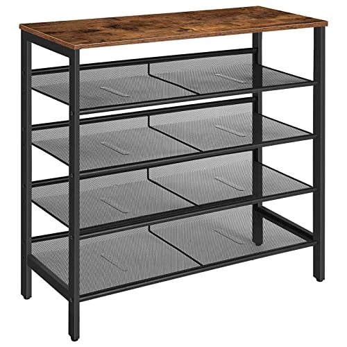 HOOBRO Zapatero, Estante Zapatero, Estantería para Zapatos de 5 Niveles, Plano e Inclinado, Organizador de Zapatos, para 12-16 Pares, para Entrada, Dormitorio, Marrón Rústico y Negro EBF01XJ01