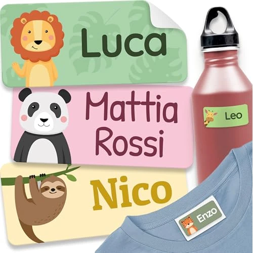 Offerta a tempo: melu kids® Etichette Adesive Personalizzate (60 pezzi, Giungla) - Etichette Per Vestiti e Oggetti, Sticker Personalizzabili Resistenti all'Natura Per Scuola e Asilo - 0.00% da 11.99 € a 11.99 €