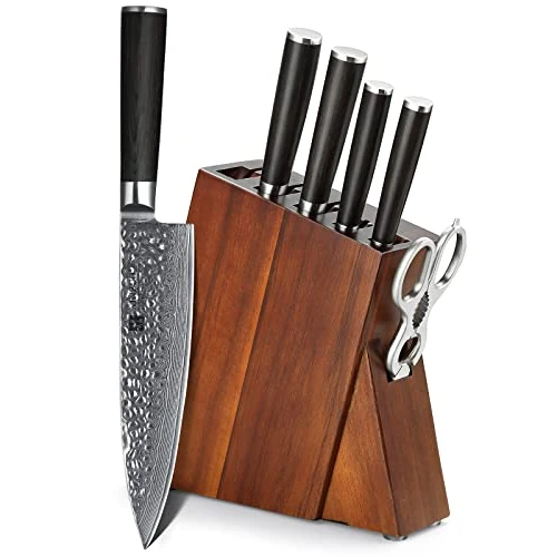 Offerta a tempo: XINZUO 7PC Coltello chef da Cucina Damasco con Blocco in Legno di Acacia,Forbici Multifunzione — 5% da 329,99 € a 313,49 €